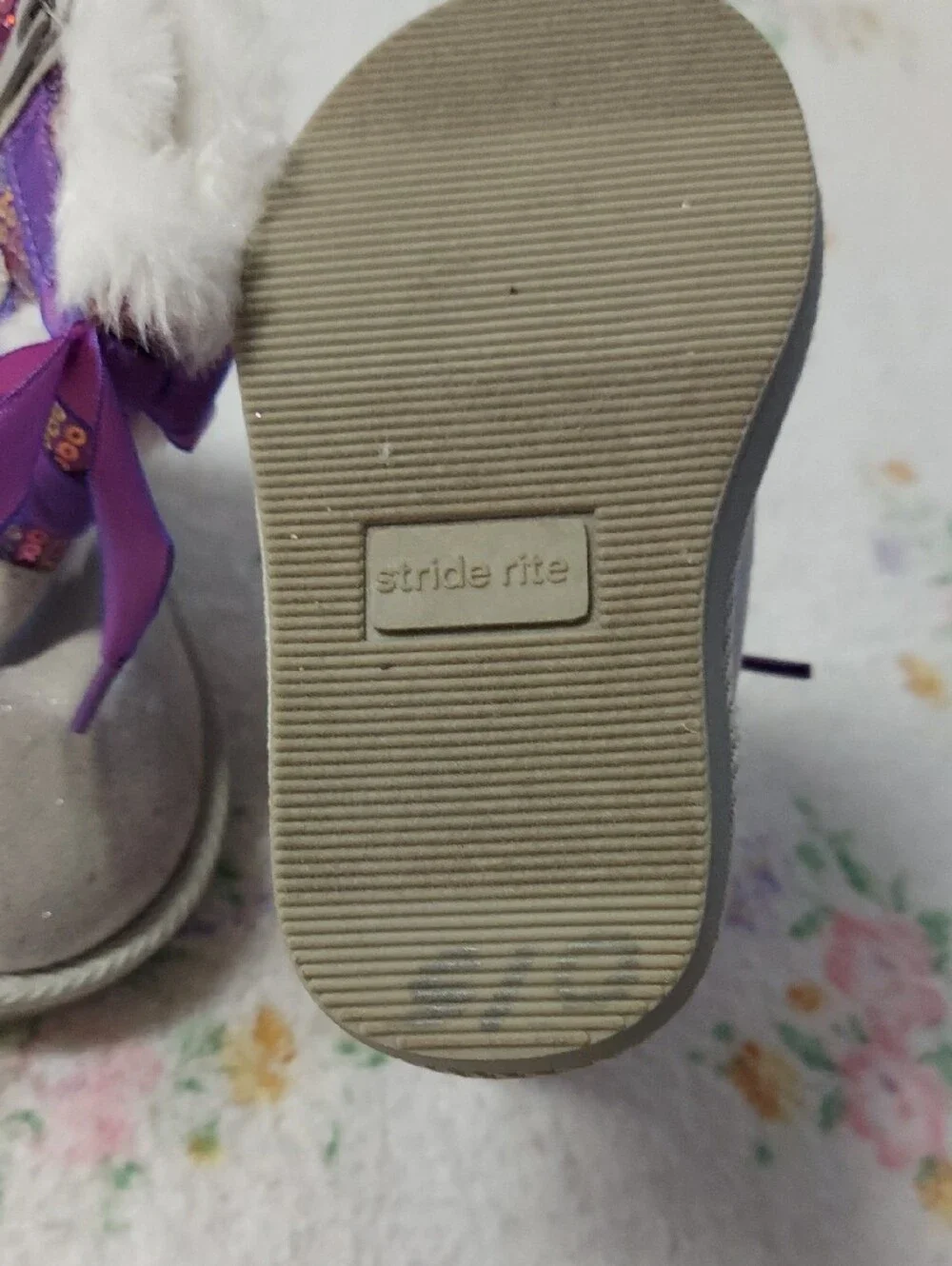 Stride Rite Girls White and Purple Sparkle Fur-Trim Boots